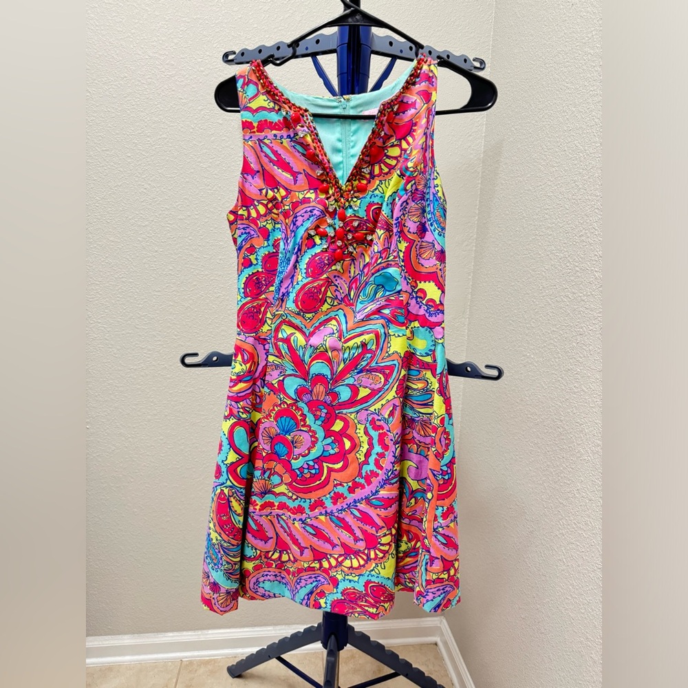 Lilly Pulitzer Lloyd Feeling Groovy Sleeveless Dress Beaded Size 2